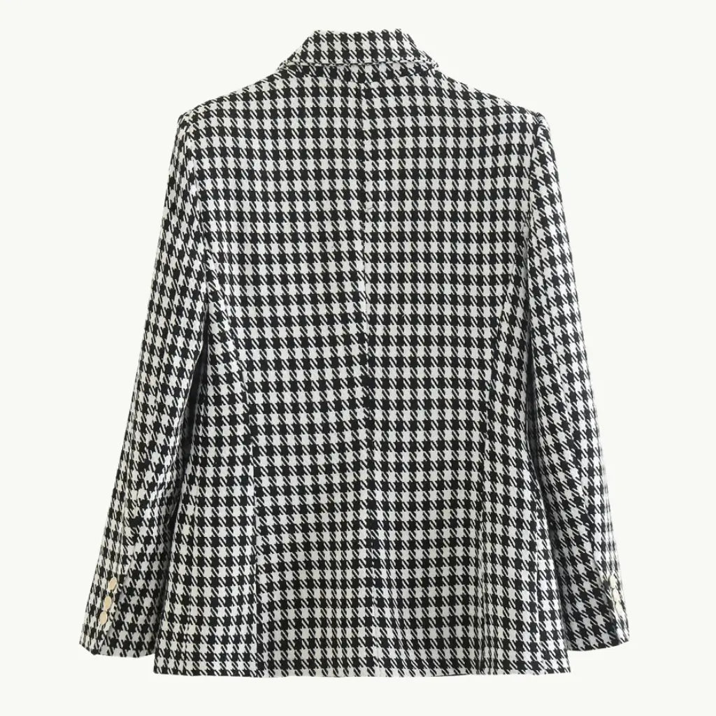 Blazer feminino xadrez lapela tradicional, modelo Verona.