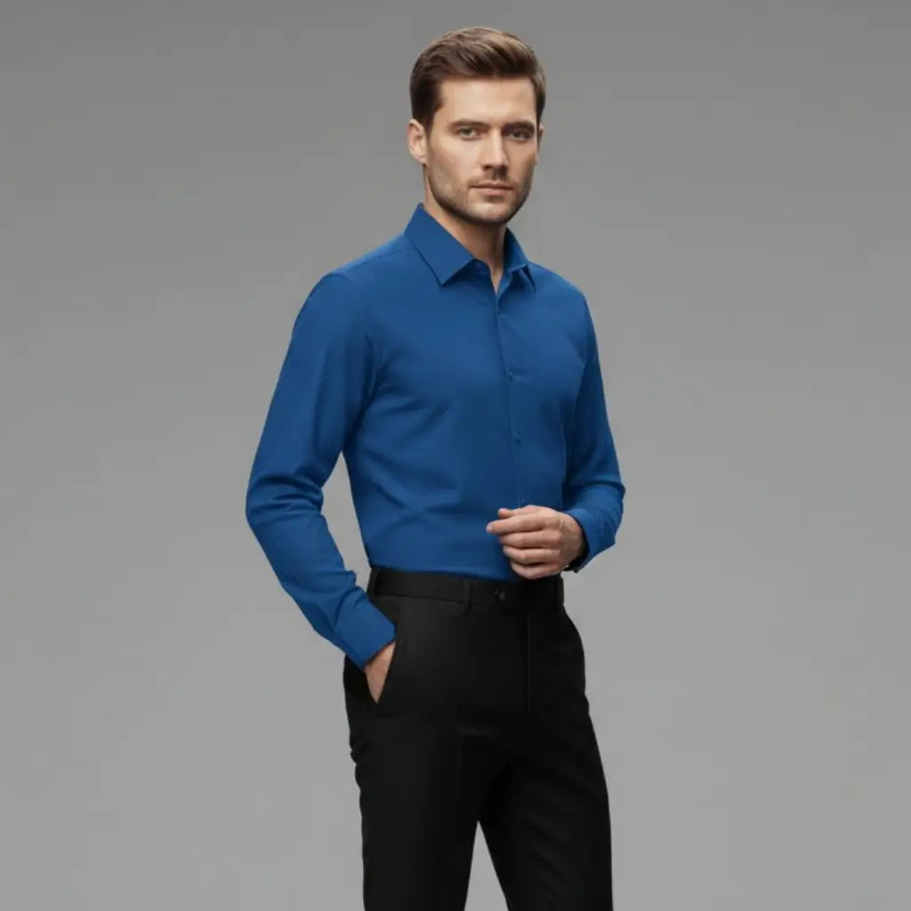 Camisa social manga longa azul royal AVONNUE Masculina, estilo clássico.