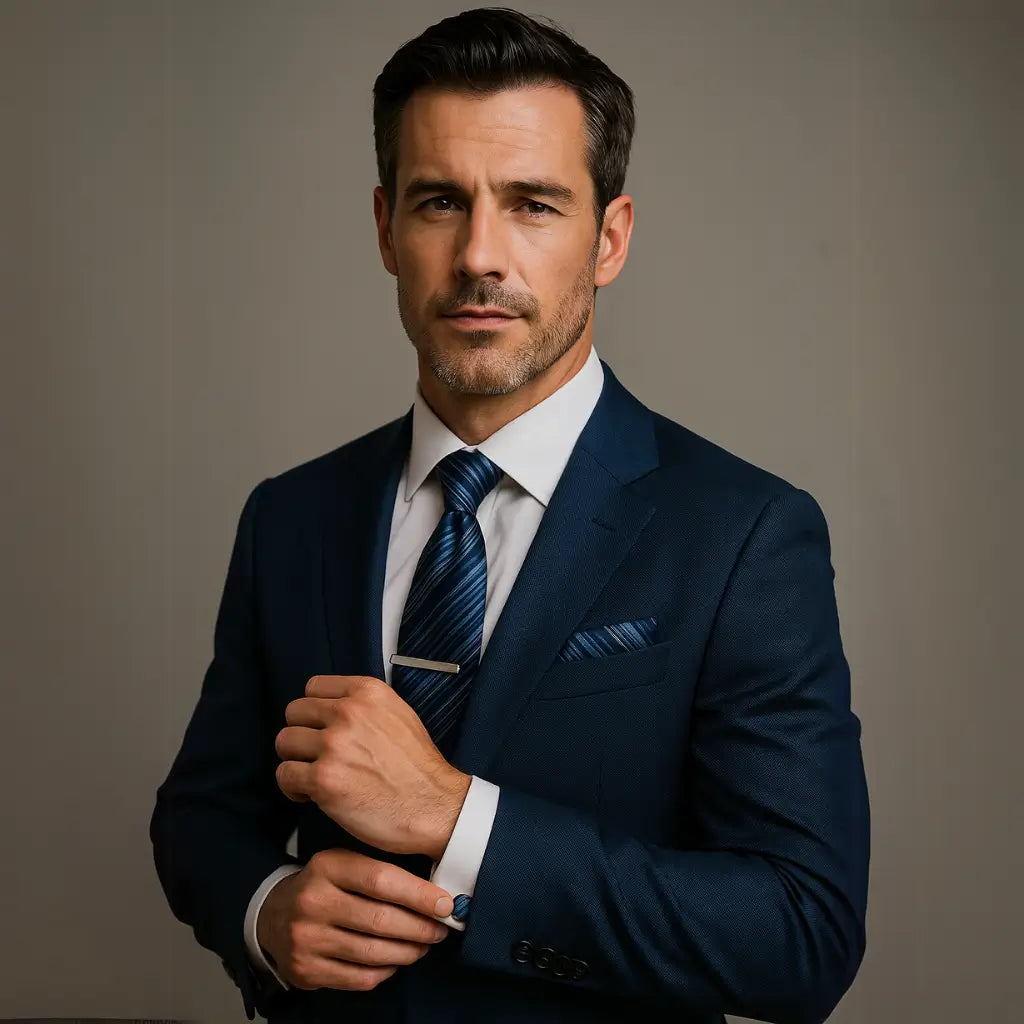 Gravata Masculina Azul Marinho com Listras