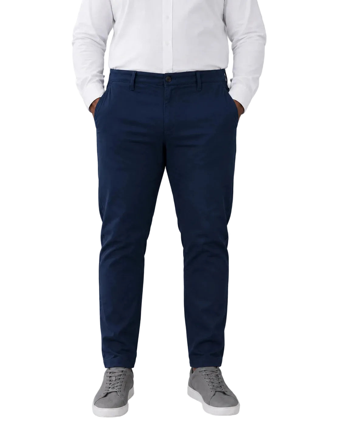 Calça Masculina em Sarja Valori Azul-Marinho, vista de frente em fundo branco.