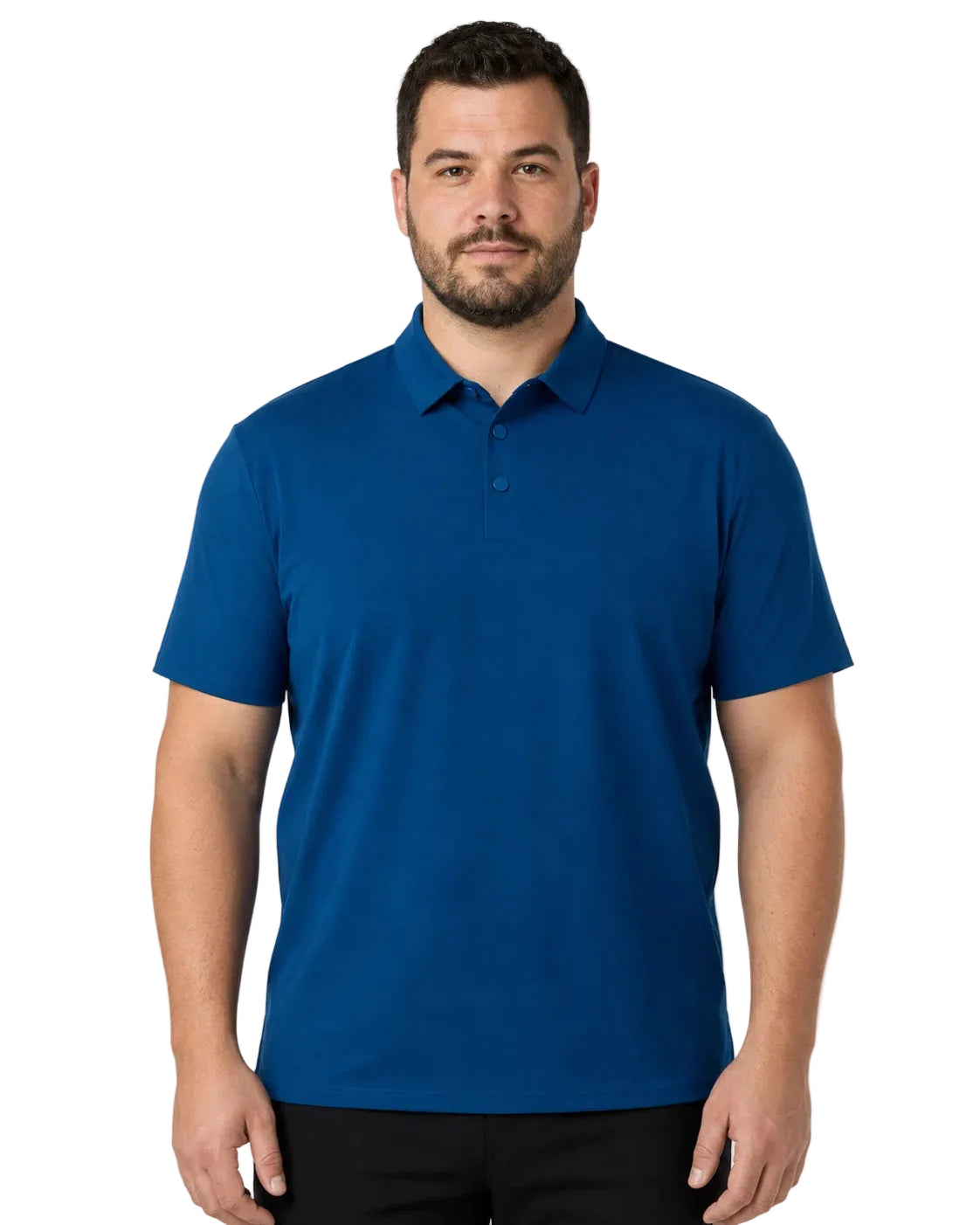 Camisa Polo Masculina TechVero Azul, vista de frente em fundo branco.
