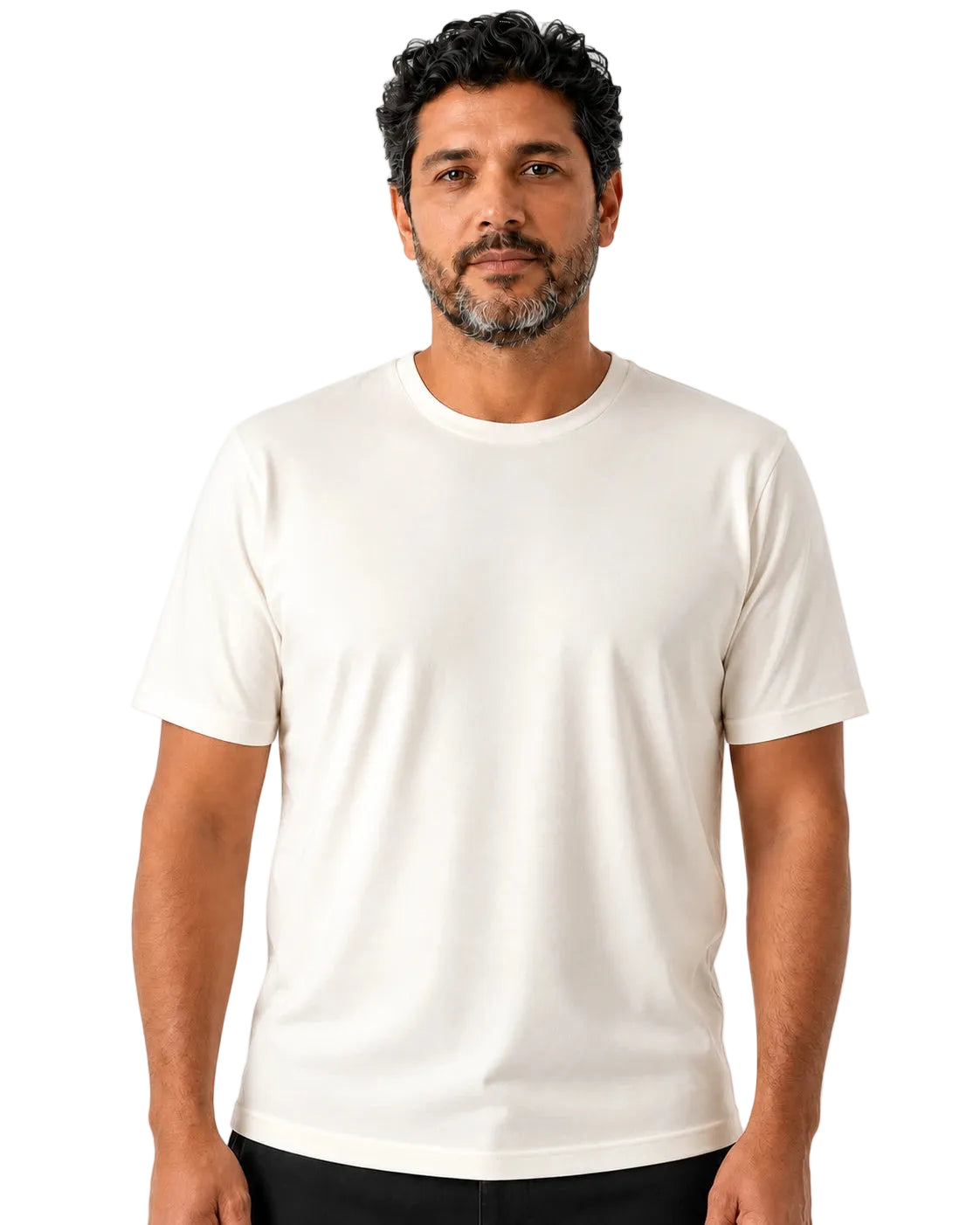 Camiseta Masculina NiloVitta Algodão Egípcio Off White, vista de frente em fundo branco.