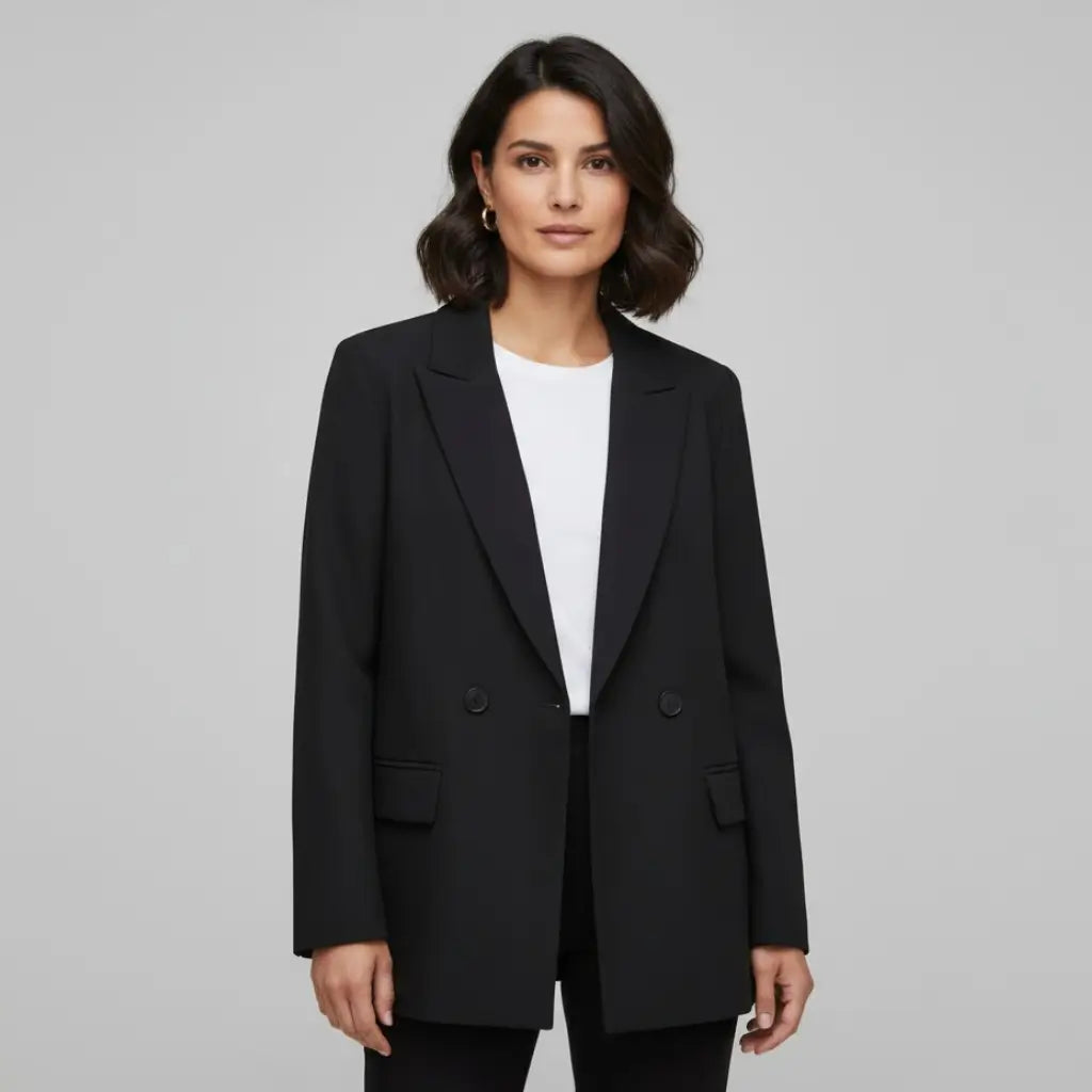 modelo usando o blazer feminino preto