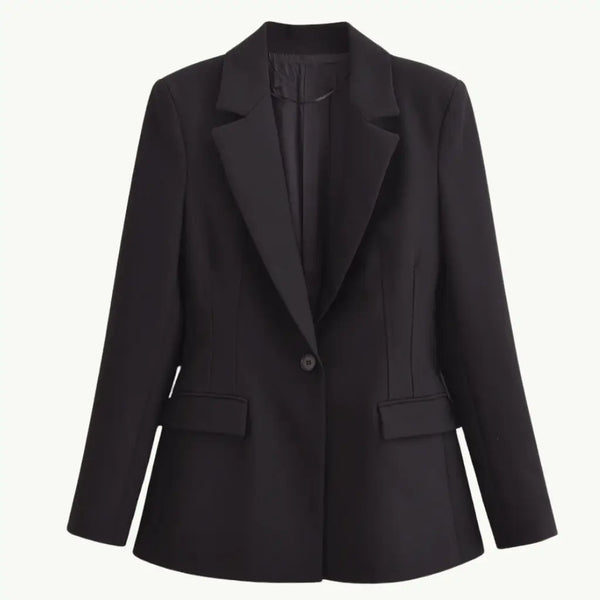 Blazer Feminino ideal para escritório e eventos sociais com lapela estruturada e tecido encorpado.