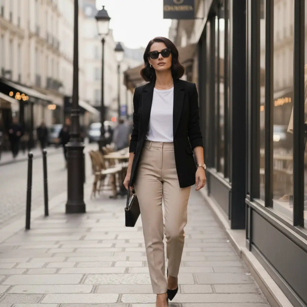 Modelo usando Blazer Feminino Modelo Lune Slim Preto