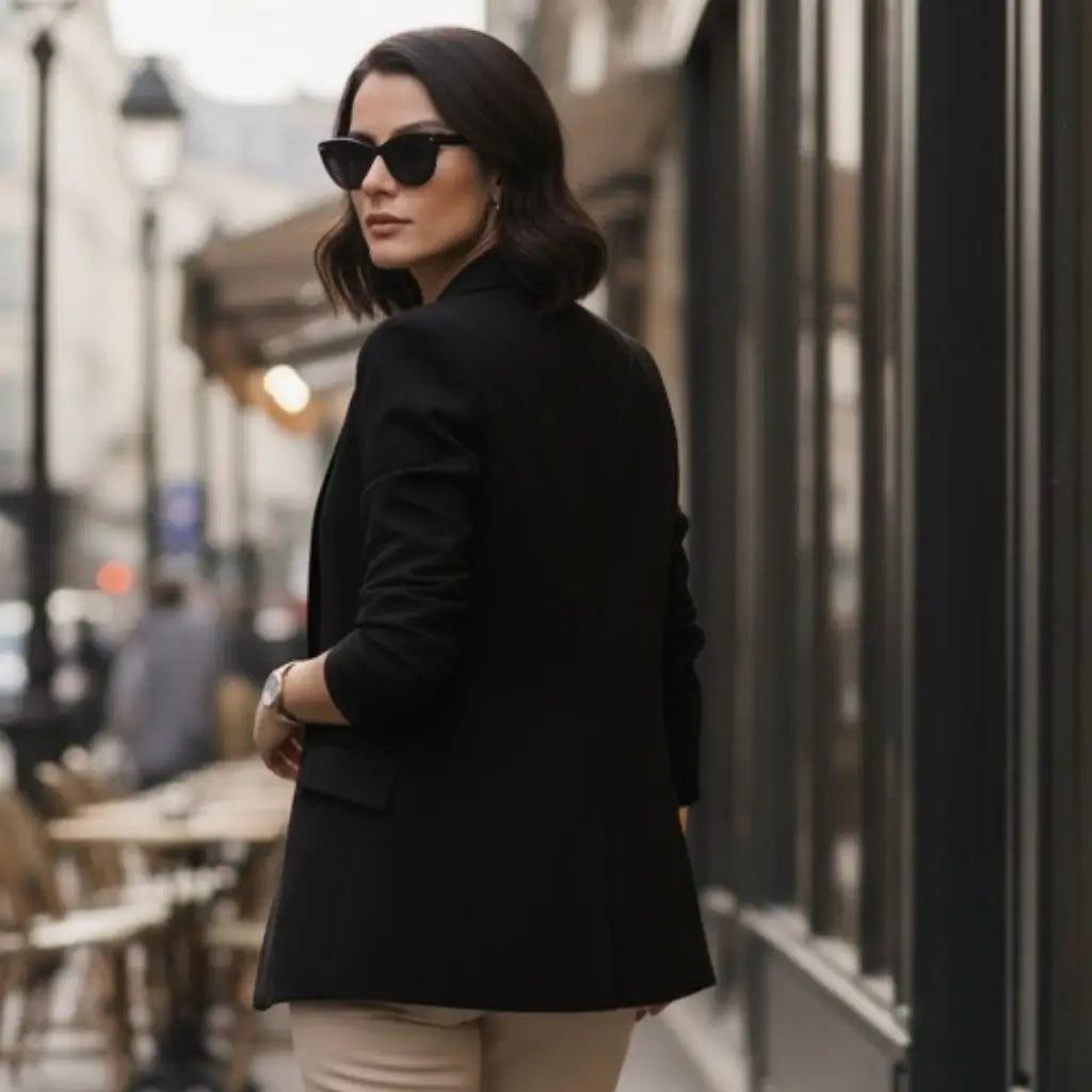 Modelo usando Blazer Preto