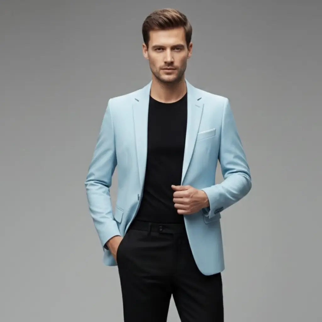 modelo de frente mostrando Blazer Masculino Azul Modelo Fjord