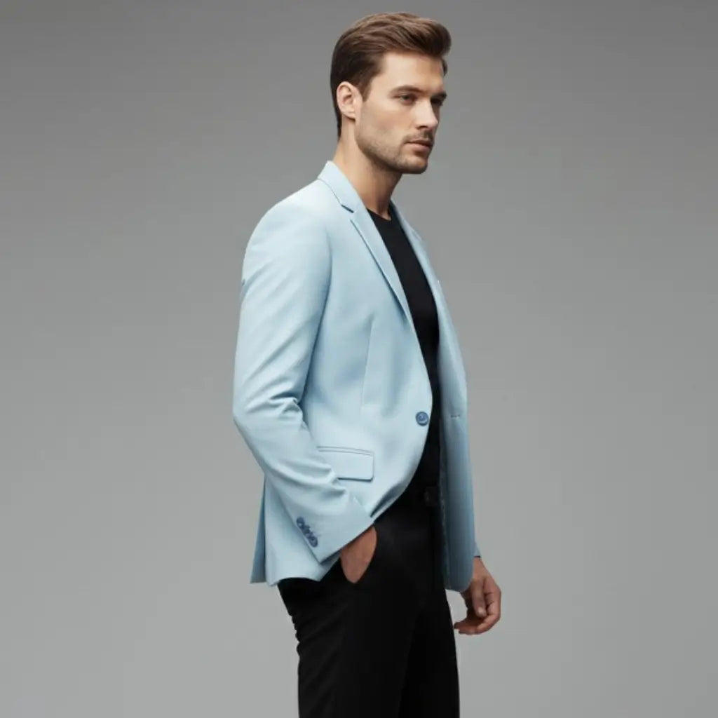 Modelo vestindo Blazer Masculino Azul Modelo Fjord