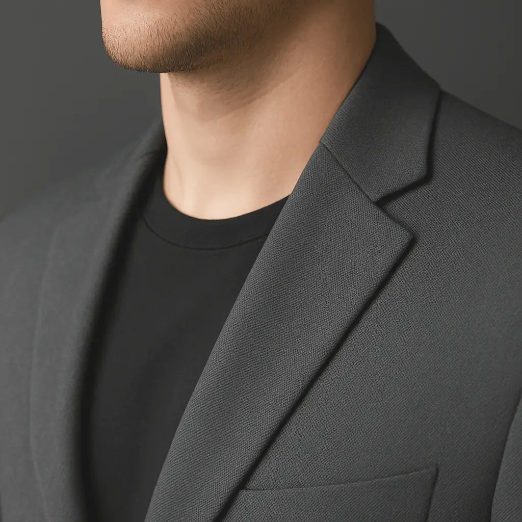 Blazer masculino cinza escuro com microfibra encorpada e design sofisticado