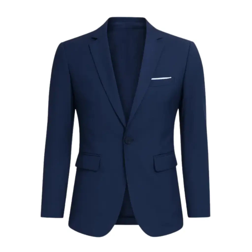 Blazer masculino azul marinho slim com um botão frontal e bolsos estruturados