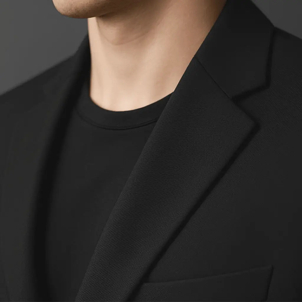 Blazer masculino preto com microfibra encorpada e design sofisticado para escritório