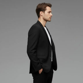 Vista lateral Blazer Masculino Preto Modelo Raven