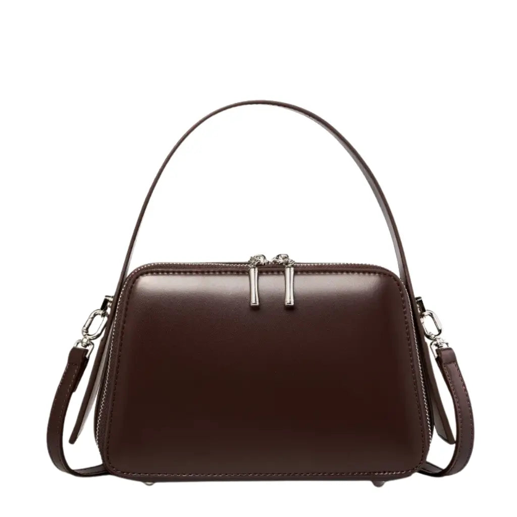 Bolsa feminina marrom estruturada AVONNUE com alça de mão e fecho superior, design sofisticado e minimalista.