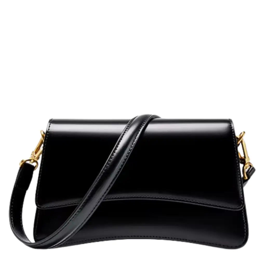 Bolsa Feminina de Couro Preta Vista frontal