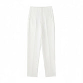 Calça social branca feminina modelo Milano, com caimento reto e cintura alta, vista frontal do produto.