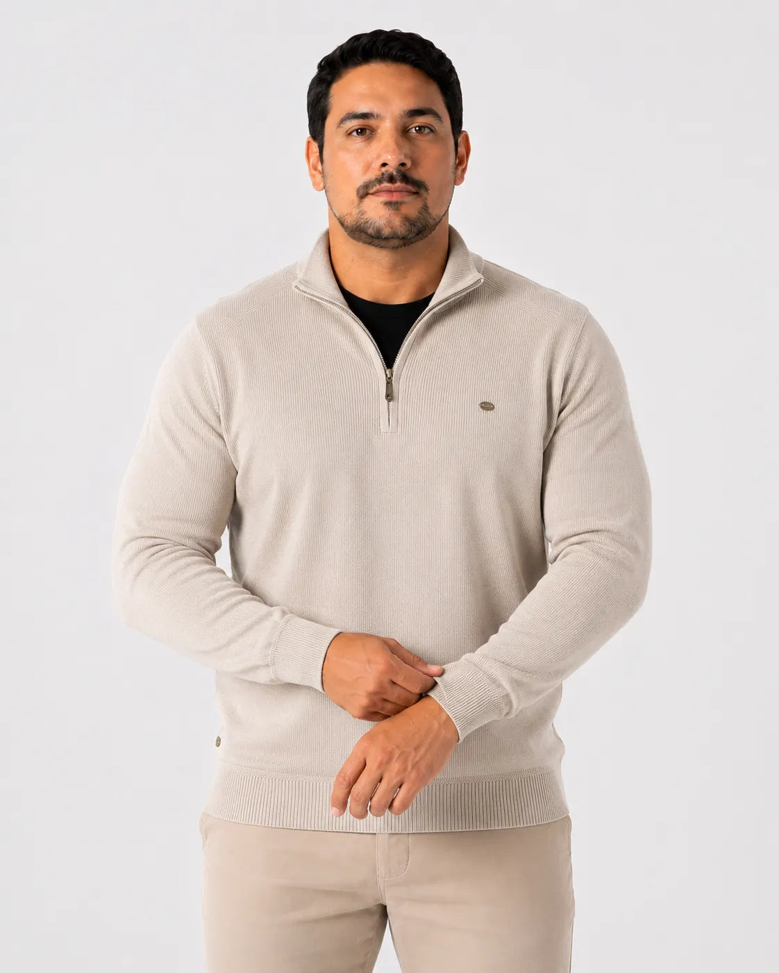 Suéter Masculino Tramato Zip Areia