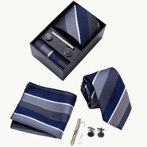 kit de Gravata Masculina cor Azul Listrada