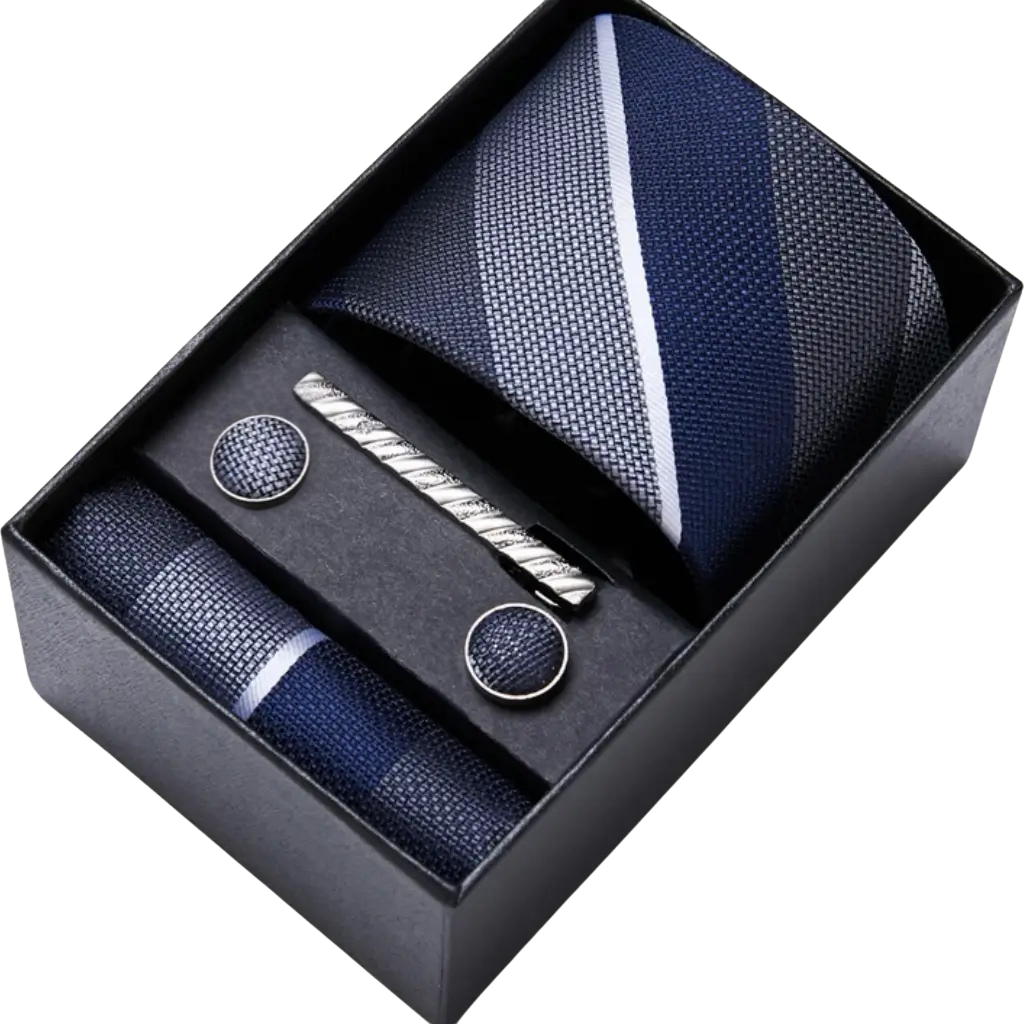 Gravata Masculina Azul Listrada com Cinza