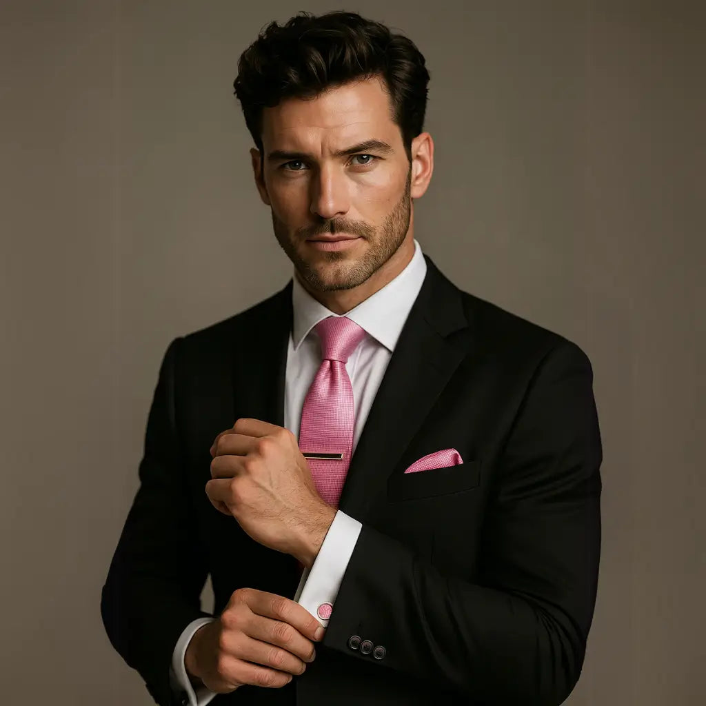 Gravata Masculina Rosa Claro com prendedor