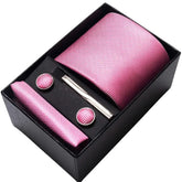 Kit masculino com gravata rosa texturizada, abotoaduras, lenço e prendedor