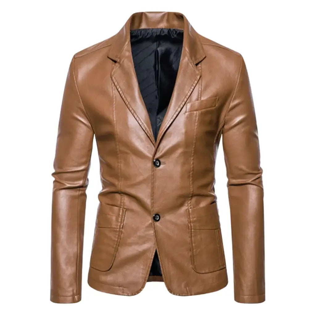 Jaqueta masculina de couro caramelo