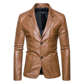 Jaqueta masculina de couro caramelo