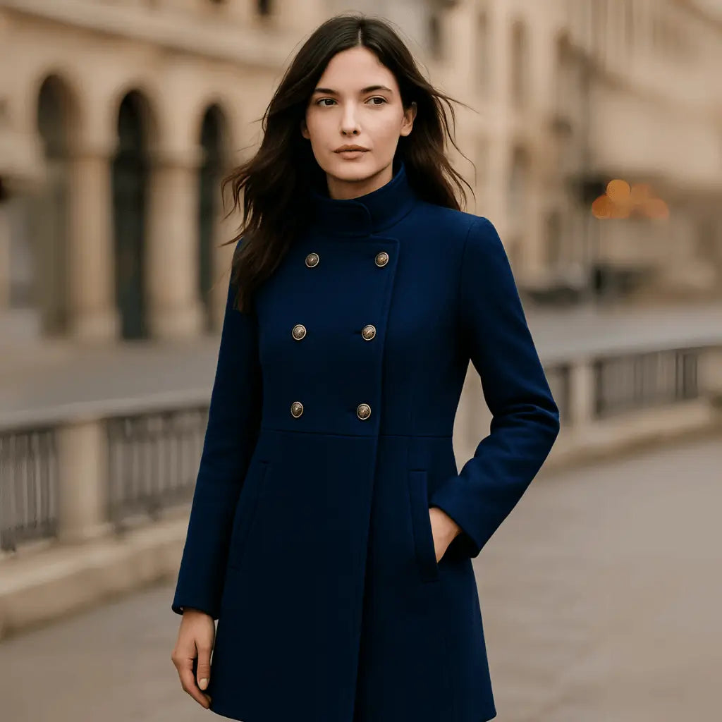 Sobretudo Feminino Elegante Azul Marinho