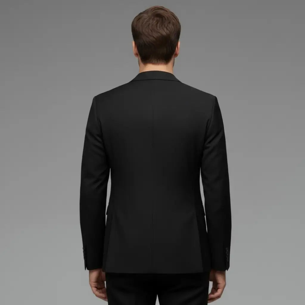 Modelo de costas vestindo Blazer Masculino Preto com acabamento premium