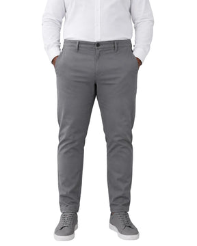 Calça Masculina em Sarja Valori Cinza, vista de frente em fundo branco.