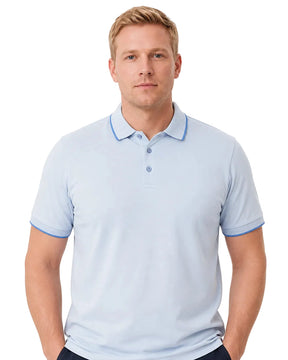 Camisa Polo Masculina ModalDuo Azul Claro, vista de frente em fundo branco.