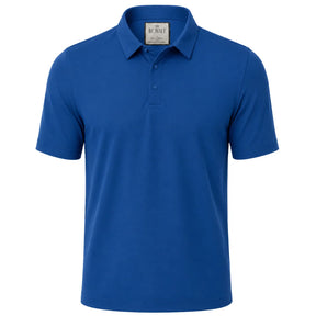 Camisa polo masculina tech azul frente em fundo branco