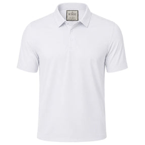Camisa polo masculina tech branca frente em fundo branco