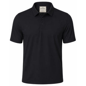 Camisa polo masculina tech preta frente em fundo branco