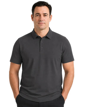 Camisa Polo Masculina TechVero Grafite, vista de frente em fundo branco.