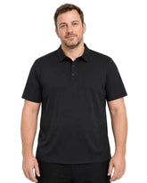 Camisa Polo Masculina TechVero Preta, vista de frente em fundo branco.