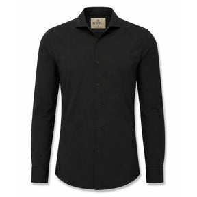 Camisa social masculina tech stretch preta em fundo branco