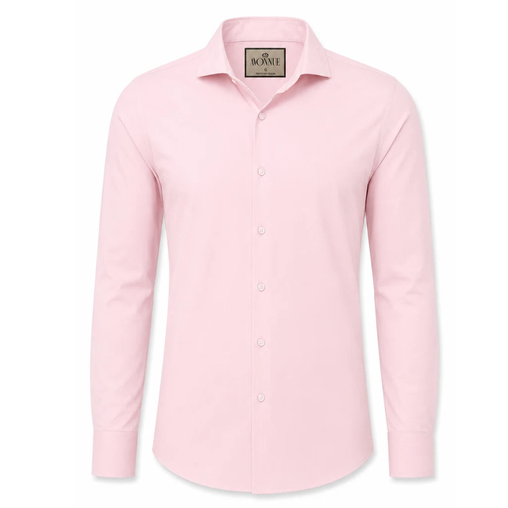 Camisa social masculina tech stretch rosa em fundo branco