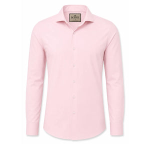Camisa social masculina tech stretch rosa em fundo branco