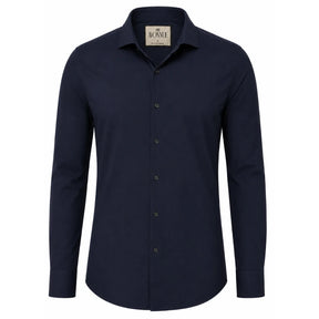 Camisa social masculina tech stretch azul marinho em fundo branco