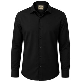 Camisa social masculina tech twill preta frente em fundo branco