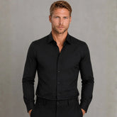 Camisa social masculina tech twill preta no corpo