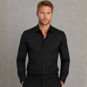 Camisa social masculina tech twill preta no corpo