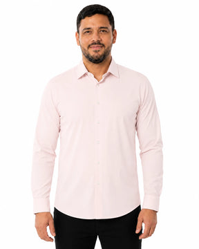 Camisa Social Masculina TechMatteo Rosa, vista de frente em fundo branco.