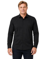 Camisa Social Masculina TechVitto Preta, vista de frente em fundo branco.