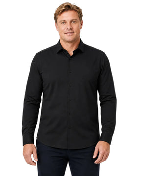 Camisa Social Masculina TechVitto Preta, vista de frente em fundo branco.