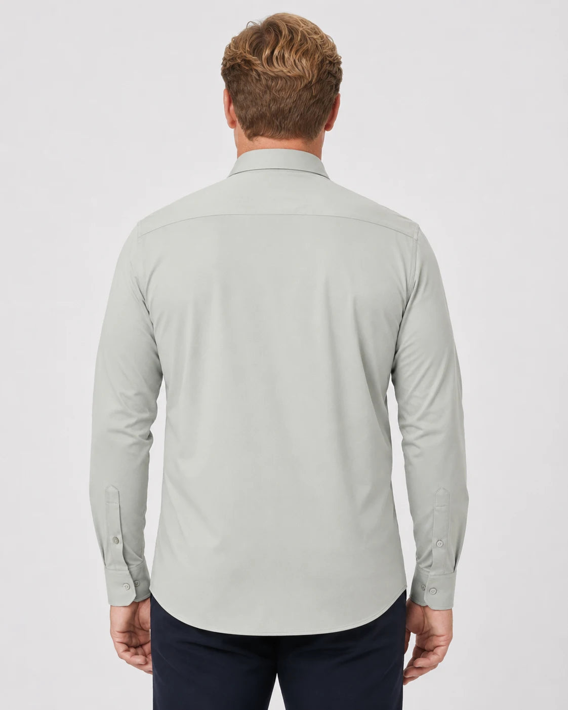 Camisa Social Masculina TechVitto Verde, vista de costas em fundo branco.