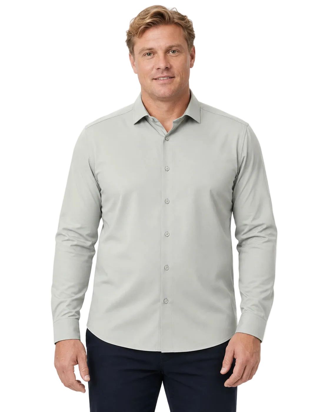 Camisa Social Masculina TechVitto Verde, vista de frente em fundo branco.