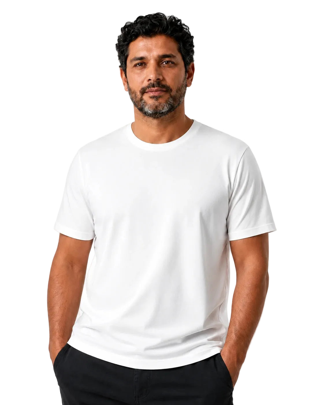 Camiseta Masculina NiloVitta Algodão Egípcio Branca, vista de frente em fundo branco.