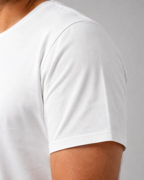 Detalhe da manga e costura do Camiseta Masculina NiloVitta Algodao Egipcio Branca.