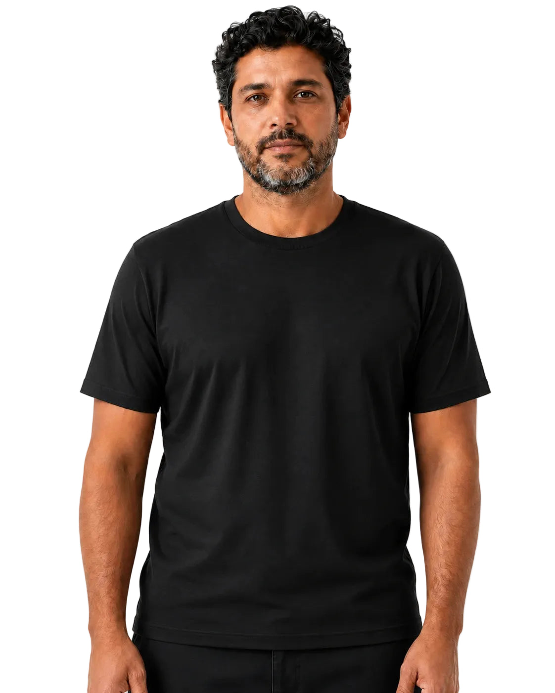 Camiseta Masculina NiloVitta Algodão Egípcio Preta, vista de frente em fundo branco.